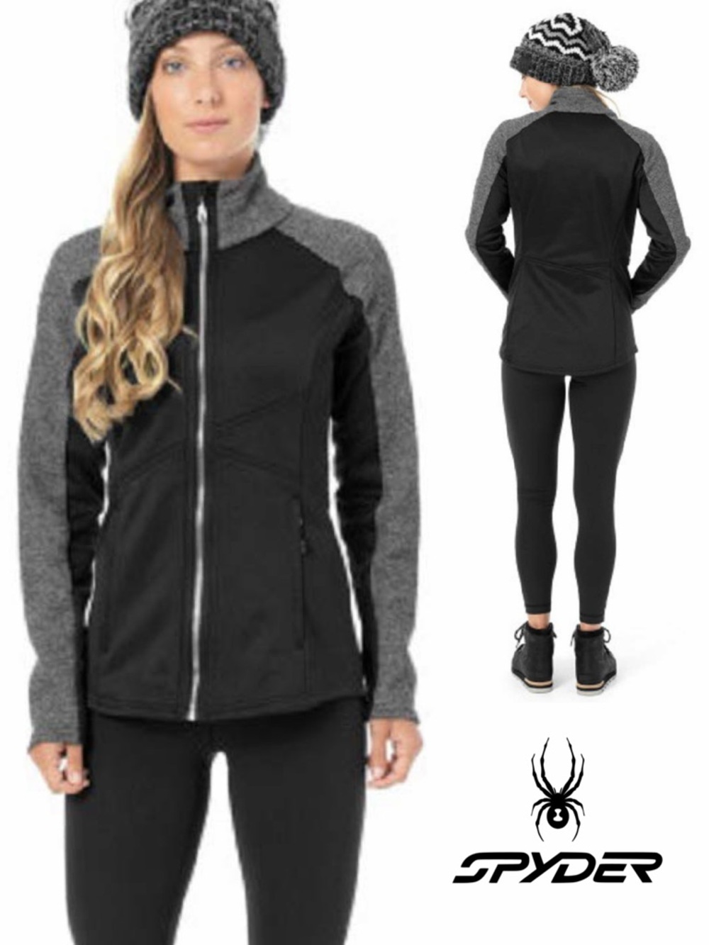 SPYDER Bandita Full Zip Stryke Contrast Panel Jacket Blk/Hthr Gray Size Large
